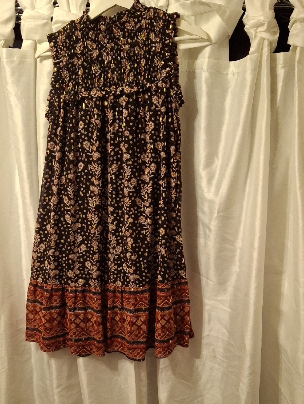 Maurices Black Floral Midi Skirt with Rust Border